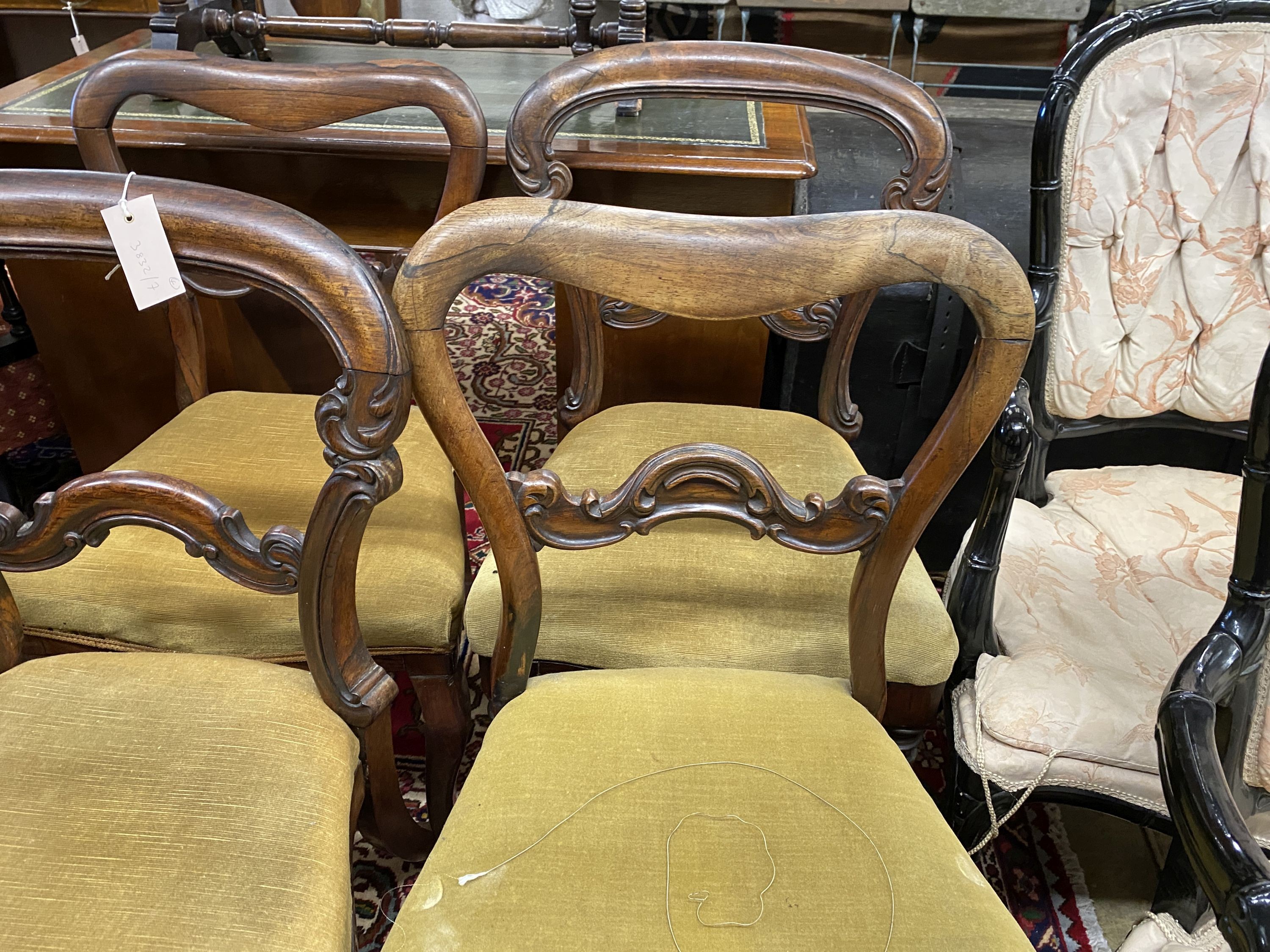 Two pairs of Victorian rosewood dining chairs